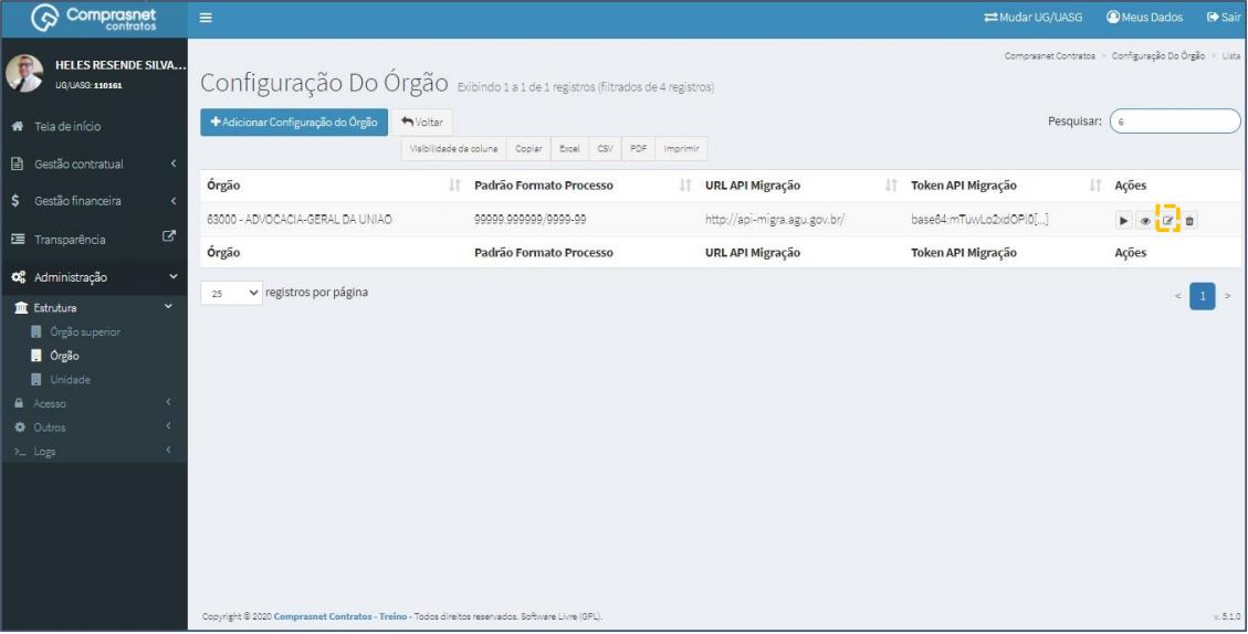 FIGURA 13 - Lista de Configuração do Órgão