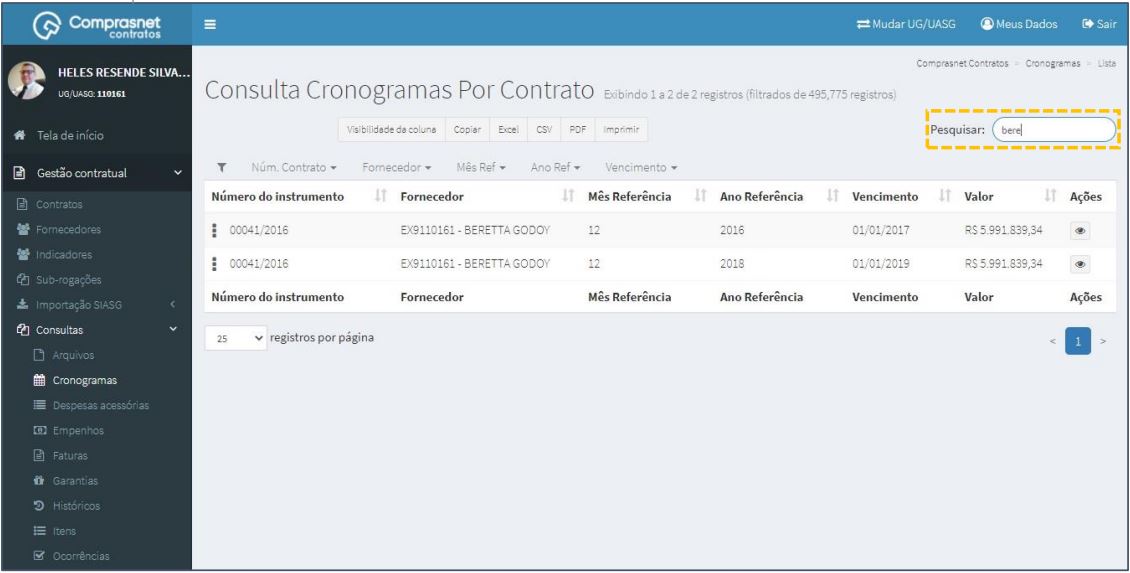 FIGURA 3 - Pesquisa de Cronogramas de Contratos