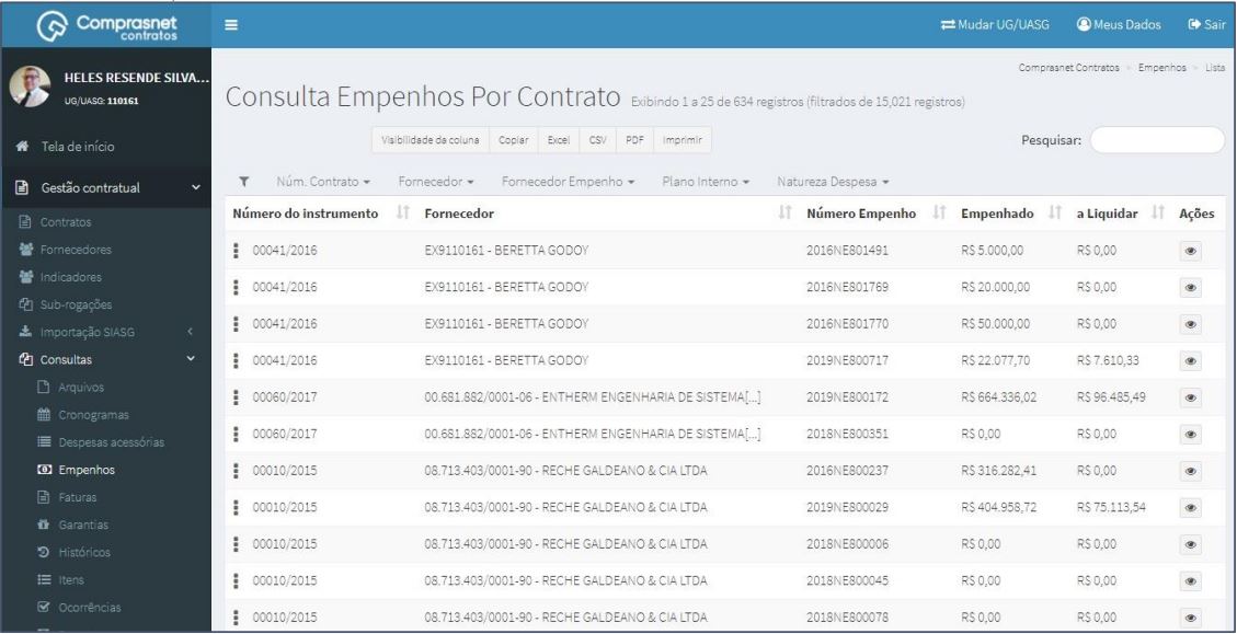 FIGURA 2 - Consulta Empenhos de Contratos