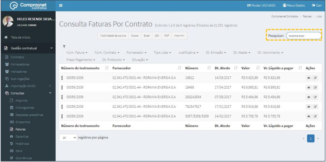 FIGURA 3 - Pesquisa de Faturas