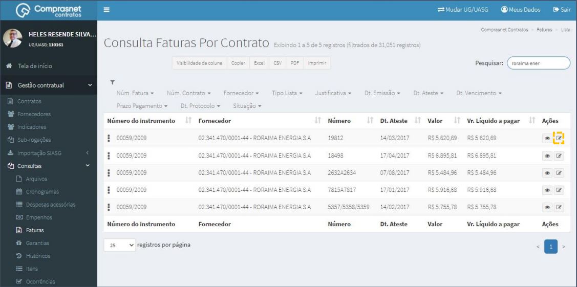 FIGURA 4 - Lista de Faturas