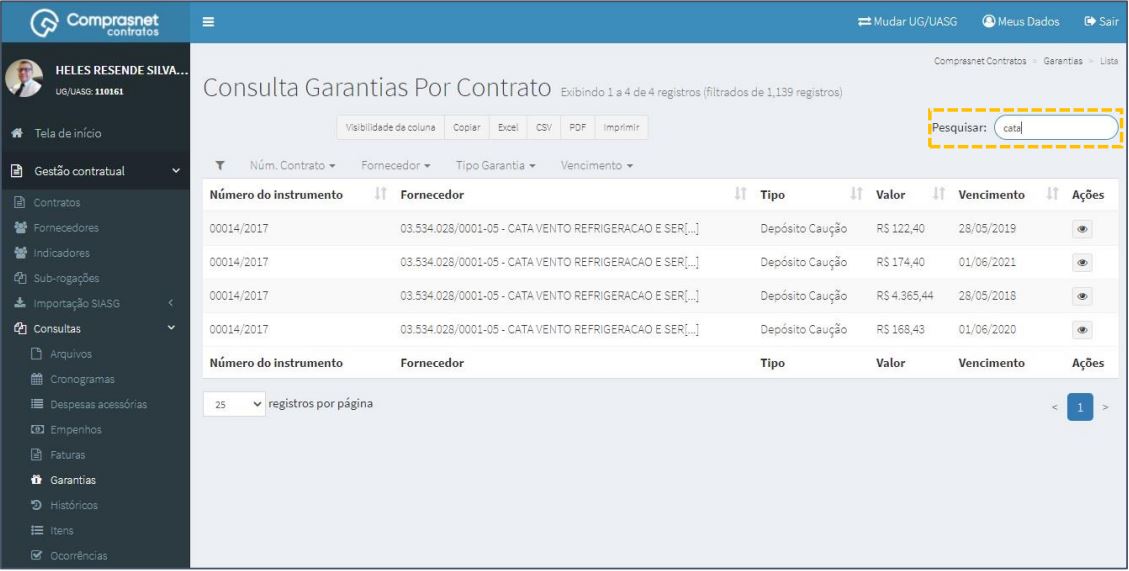 FIGURA 3 - Pesquisa de Garantias de Contratos
