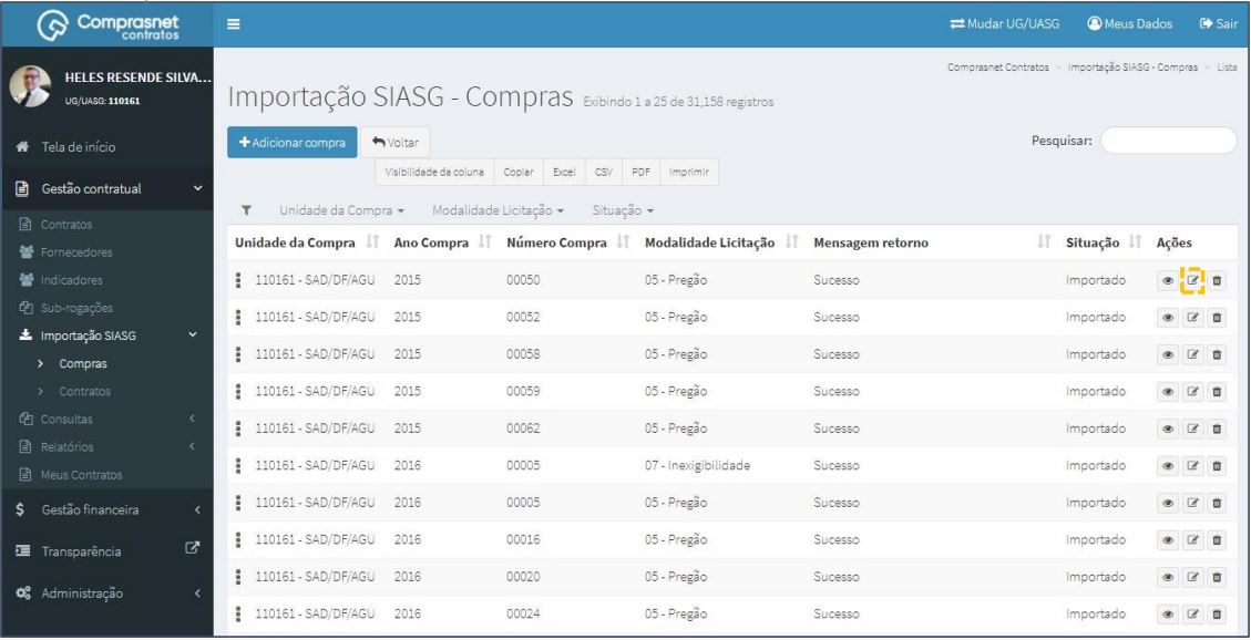 FIGURA 5 - Lista de Cadastro de Compras