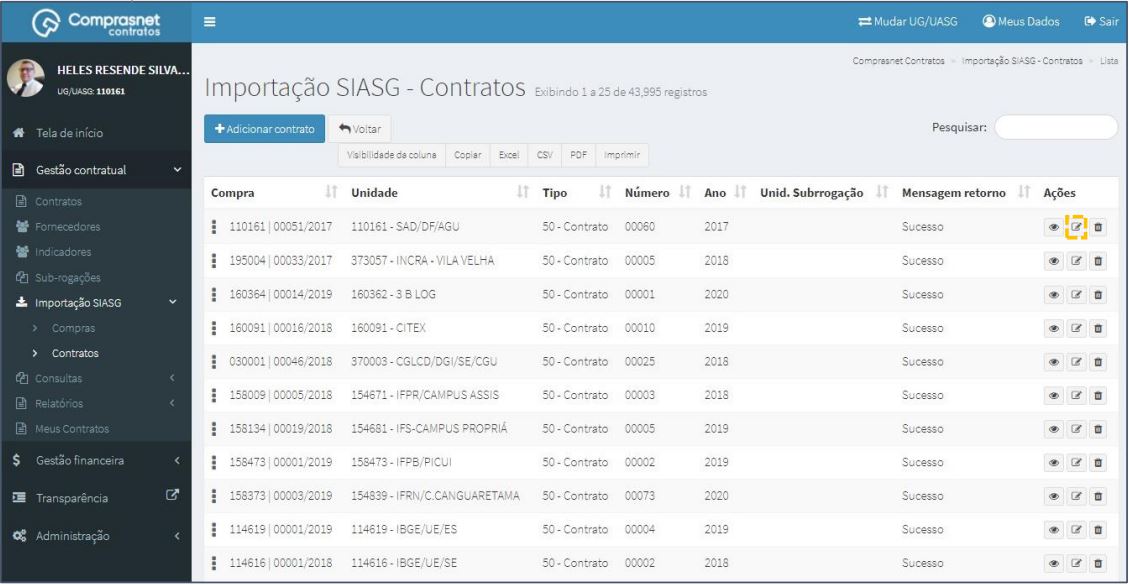 FIGURA 5 - Lista de Cadastro de Contratos