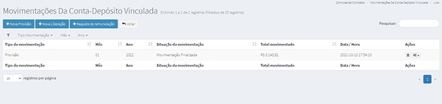FIGURA 13 - Movimentações na Conta-Depósito Vinculada