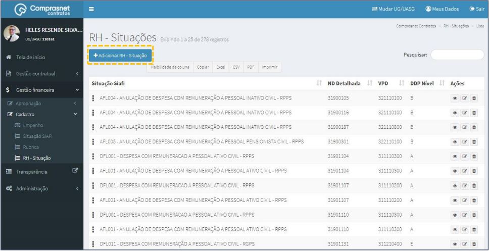 FIGURA 2 - Adicionar RH - Situações